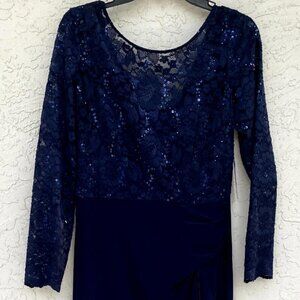 Jessica Howard Navy Sequin Lace Full Length Gown Formal  Dress Brand New